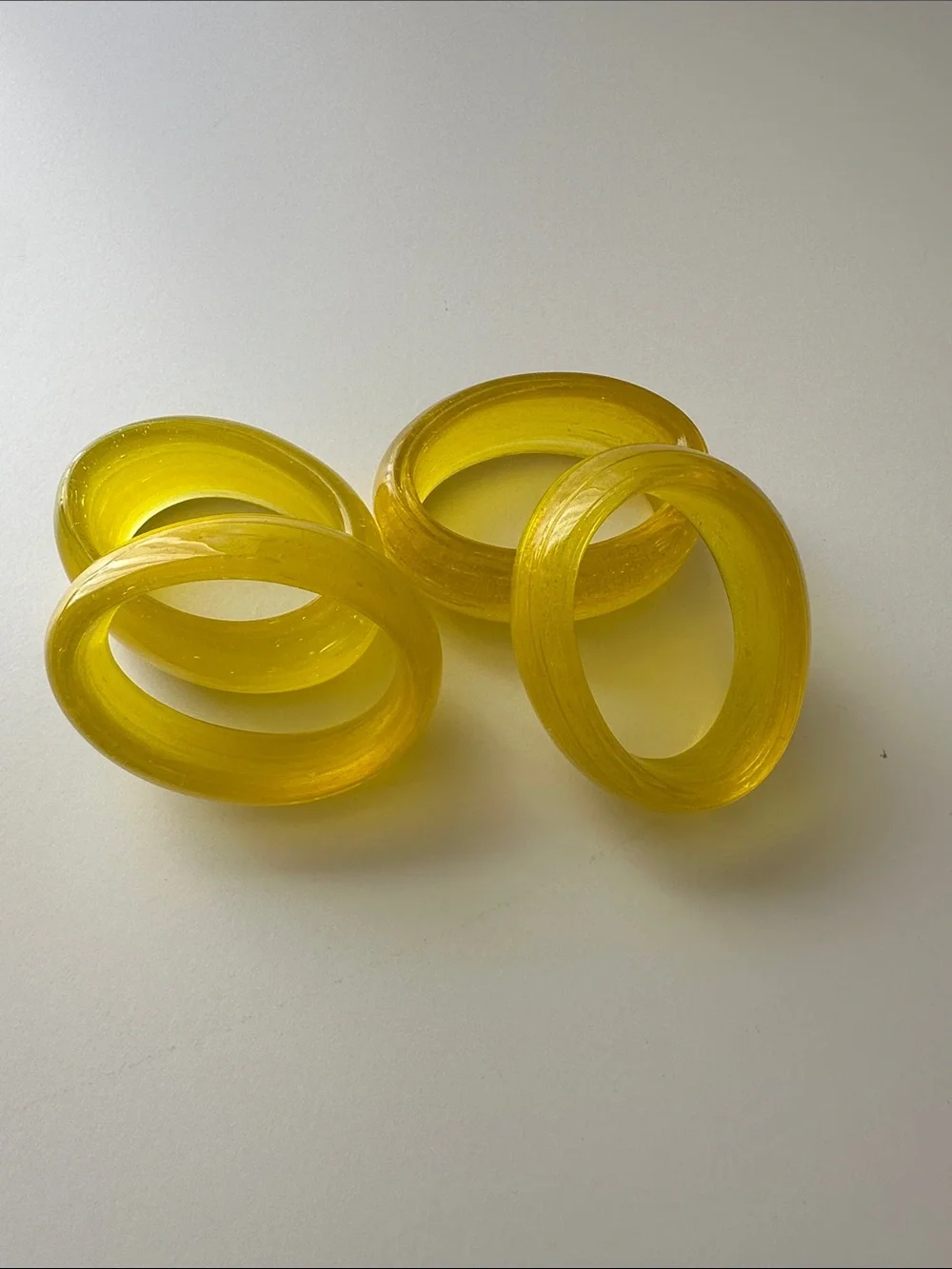 Yellow Glass Oval Napkin Rings — Set of 4